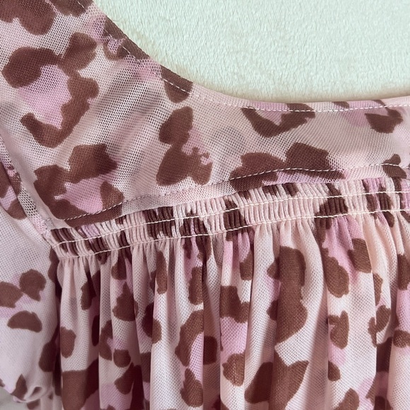 FREE PEOPLE MEG CHEETAH CROP MESH TOP SZ S PINK BROWN FLOWY BOHO SPRING SUMMER - Picture 5 of 11